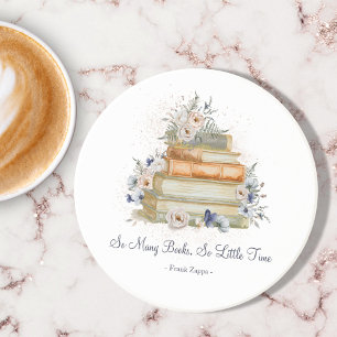 Vintage Books Beige Blue Flowers Custom Quote Coaster