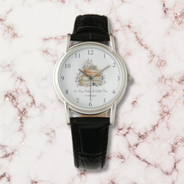 Vintage Books Beige Blue Flowers Custom Quote Watch (Close up)