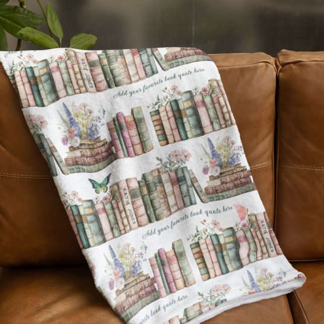 Vintage Books & Blossoms | Personalised Library Fleece Blanket (Creator Uploaded)