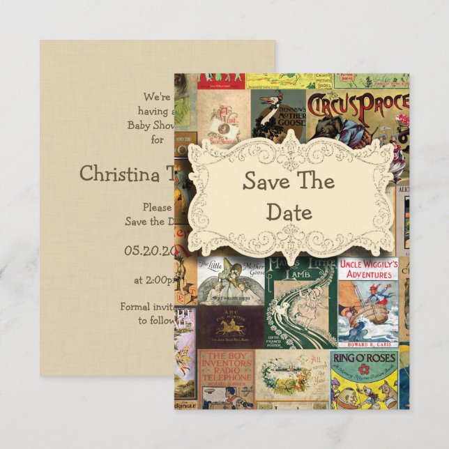 Vintage Books Bring A Book Baby Shower Invitation (Front/Back)
