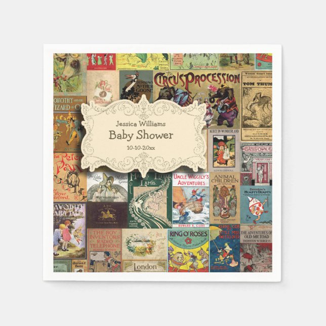 Vintage Books Bring A Book Baby Shower Napkin (Front)
