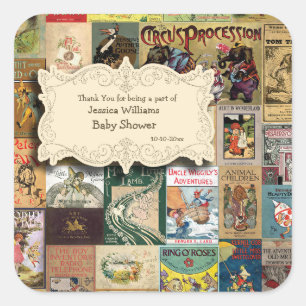 Vintage Books Bring A Book Baby Shower Square Sticker