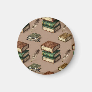 Vintage Books Feathers Glasses Pattern Magnet