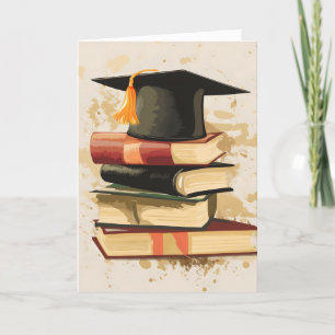 Vintage Books Graduation Cap Holiday Card