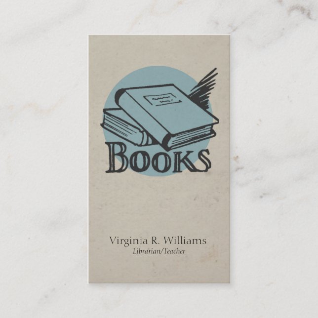 Vintage Books Illustration Blue Retro Circle Business Card (Front)