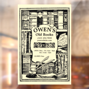 Vintage Books Library Bookstore Template Window Cling