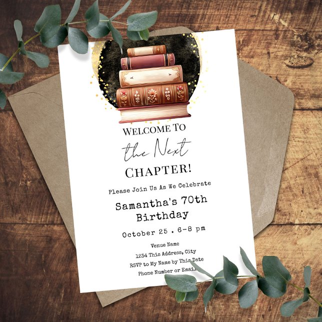 Vintage Books Next Chapter 70th Adult Birthday Invitation (Creator Uploaded)
