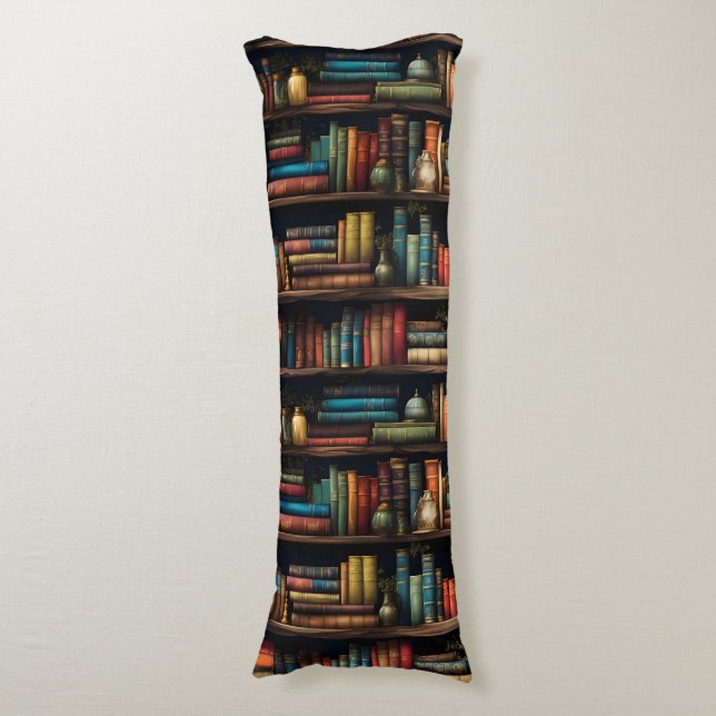 Vintage Books on Bookshelf Pattern Body Cushion (Front Vertical)