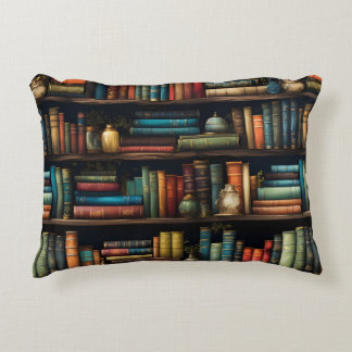 Vintage Books on Bookshelf Pattern Decorative Cushion