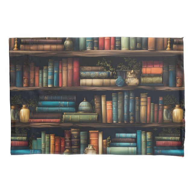 Vintage Books on Bookshelf Pattern Pillowcase (Front)