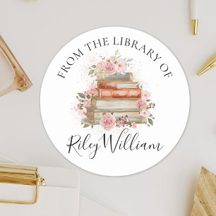 Vintage Books Roses From The Library of Bookplate Classic Round Sticker