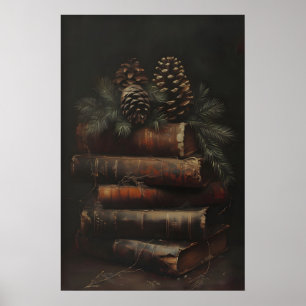 Vintage Books Rustic Christmas Wall Art Print