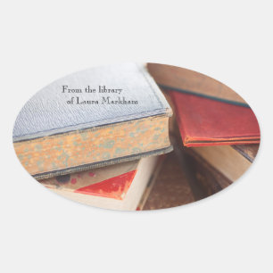 Vintage books stacked oval sticker