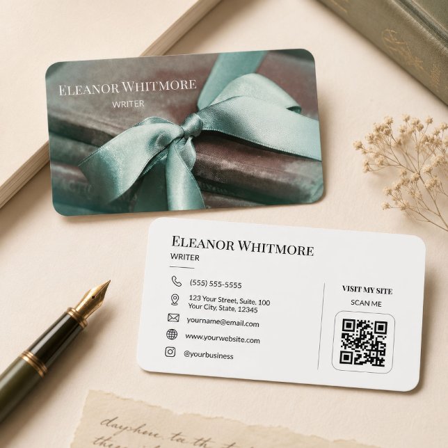 Vintage Books Writer QR Code Business Card (Creator Uploaded)