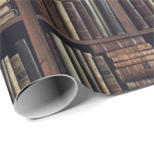 Vintage Bookshelf Dark Academia Library Print Wrapping Paper