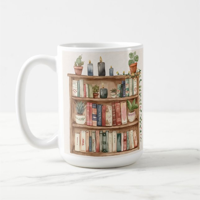 vintage bookshelf image mug and customisable text (Left)