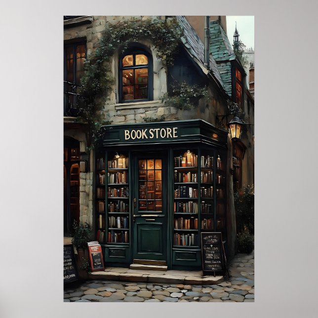 Vintage Bookstore Print, Dark Academia Poster (Front)