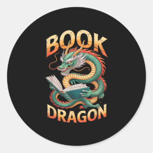 Vintage bookworm be book dragon school squad shelf classic round sticker