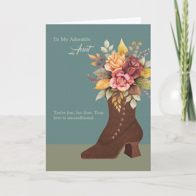 Vintage Boot & Flowers Aunt Mother's Day Card (Front)