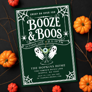 Vintage Booze & Boos Ghost Adult Halloween Party Invitation