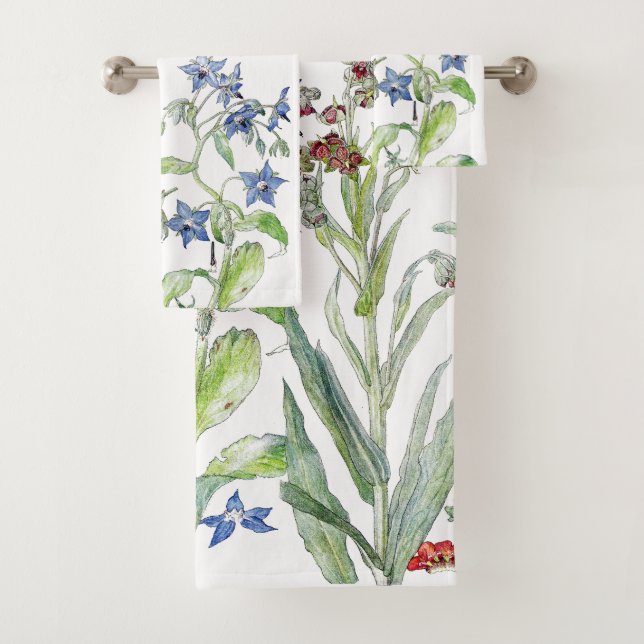 Vintage Borage Wildflower Flowers Bath Towel Set (Insitu)