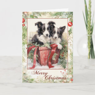 Vintage Border Collie Christmas Holiday Card