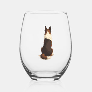 Vintage Border Collie From Behind Dog Illustration Stemless Wine Glass