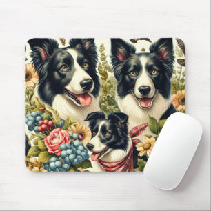 Vintage Border Collie Illustration Mouse Mat
