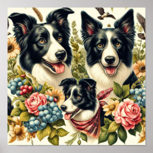Vintage Border Collie Illustration Poster