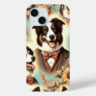 Vintage Border Collie Iluustration iPhone 15 Case