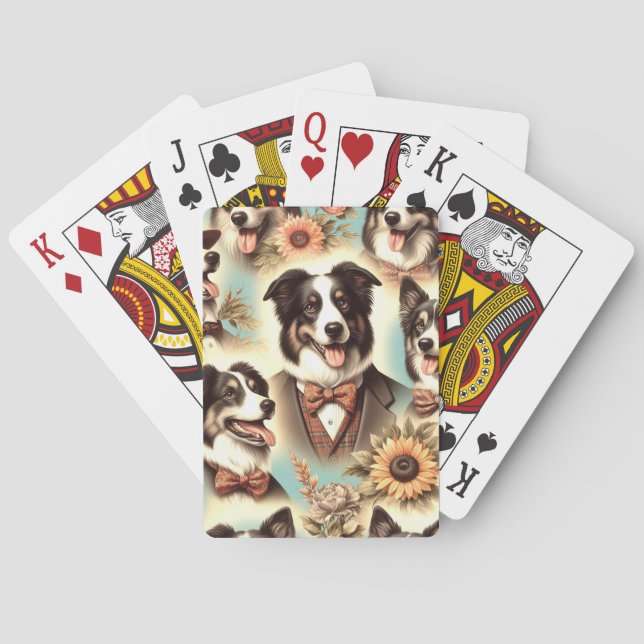 Vintage Border Collie Iluustration Playing Cards (Back)