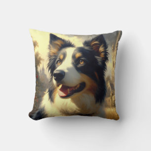 Vintage Border Collie Painting Cushion