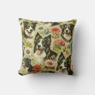 Vintage Border Collie Painting Cushion