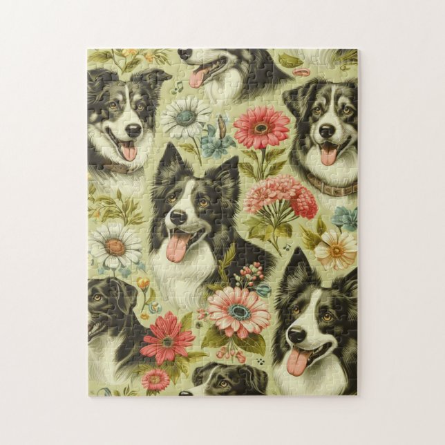 Vintage Border Collie Painting Jigsaw Puzzle (Vertical)