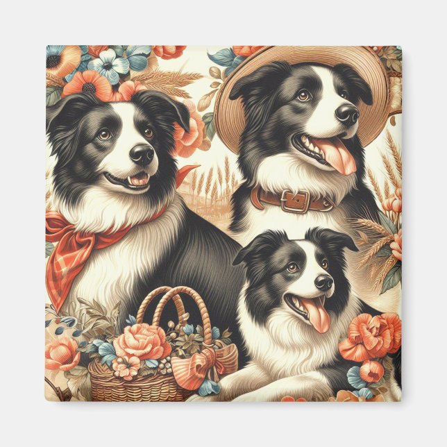 Vintage Border Collie  Painting Magnet (Front)