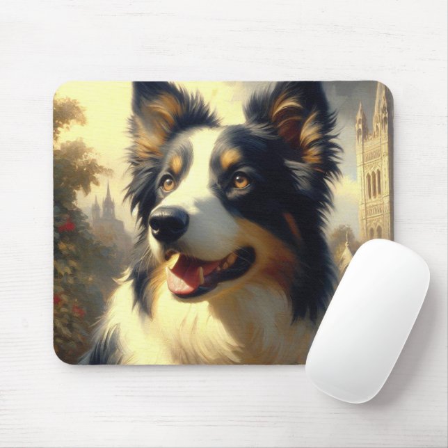 Vintage Border Collie Painting Mouse Mat (With Mouse)