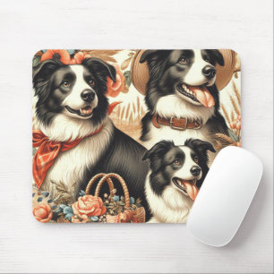 Vintage Border Collie Painting Mouse Mat