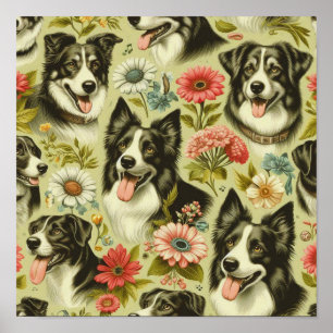 Vintage Border Collie Painting Poster