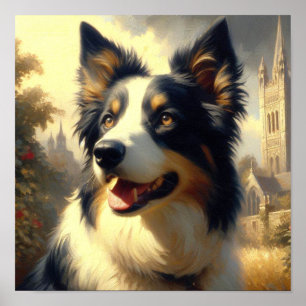 Vintage Border Collie Painting Poster