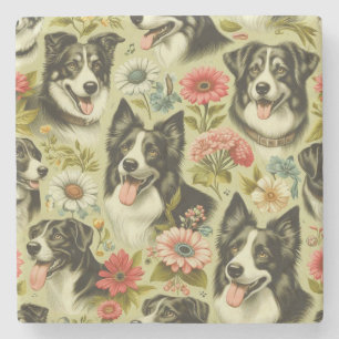 Vintage Border Collie Painting Stone Coaster
