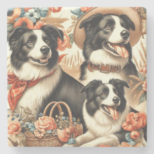 Vintage Border Collie Painting Stone Coaster