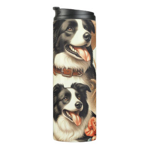 Vintage Border Collie Painting Thermal Tumbler