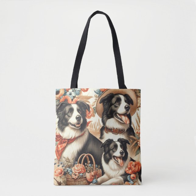 Vintage Border Collie  Painting Tote Bag (Front)