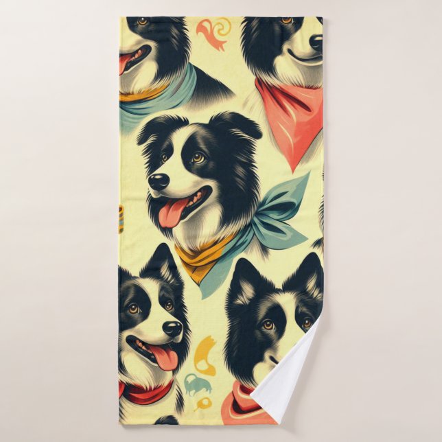 Vintage Border Collie Seamless Bath Towel (Bath Towel)