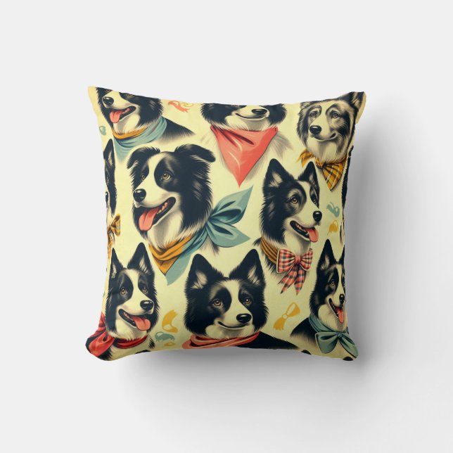 Vintage Border Collie Seamless Cushion (Front)