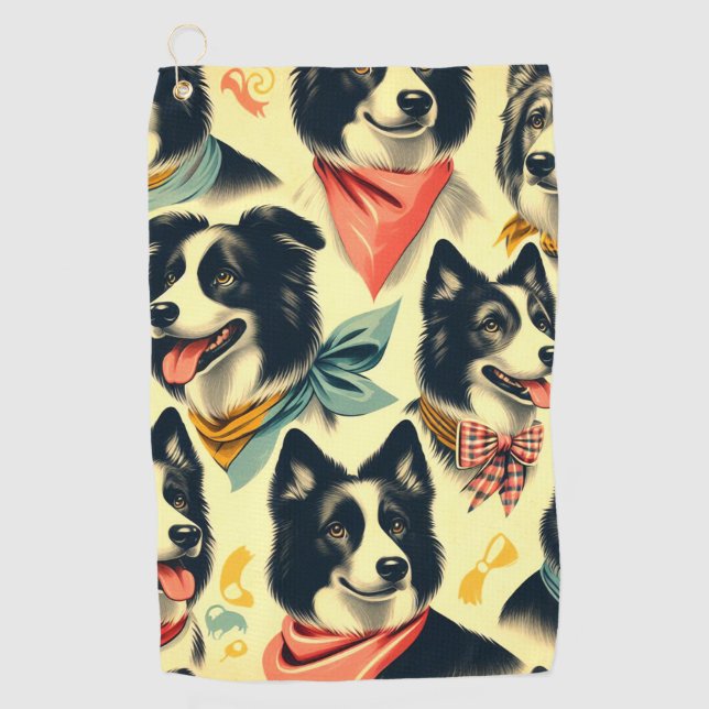 Vintage Border Collie Seamless Golf Towel (Front)