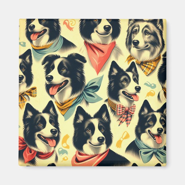 Vintage Border Collie Seamless Magnet (Front)