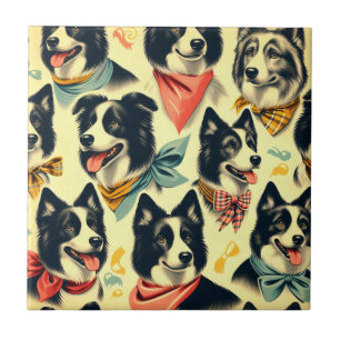 Vintage Border Collie Seamless Tile