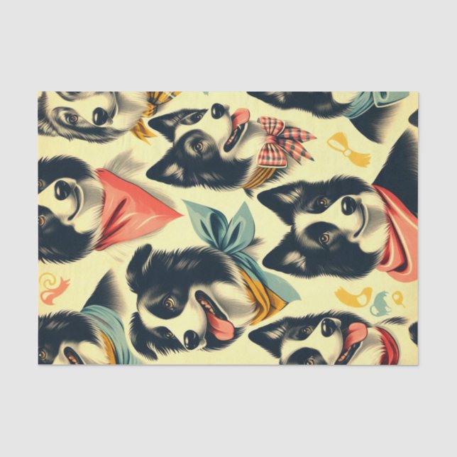 Vintage Border Collie Seamless Tissue Paper (Front)