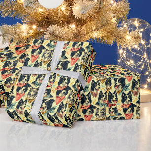 Vintage Border Collie Seamless Wrapping Paper